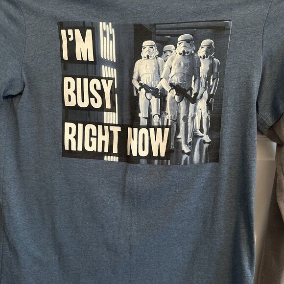 Storm Trooper Tee Youth 2XL Blue Grey I’m Busy Right Now Star Wars Long Sleeve - Picture 2 of 9